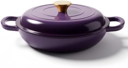 Dutch Oven Enameled Cast Iron with Lid - Big Dual Handles - Oven Safe up to 500°F - Classic Round Pot for Versatile Cooking 3 QT Shallow Pot Purple by Alathote