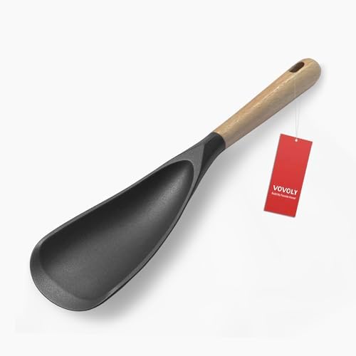 Vovoly Cooking Spoon, Nonstick Silicone Spatula Spoon, Black,11" by VOVOLY