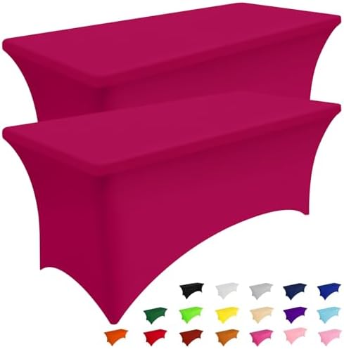 Smiry 2 Pack Spandex Table Cloth 6FT, Elastic Fitted Fuchsia Tablecloth by Smiry