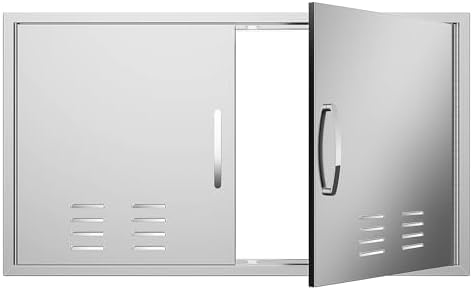 Outdoor Kitchen Doors with Vents - 42W x 21H Inch - 304 Stainless Steel BBQ Double Access Door with Detachable Handles for Outdoor Grill Cabinet,BBQ Island by MIGODA