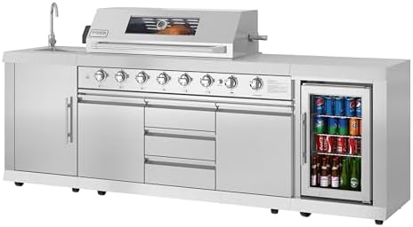 KoolMore Reserve Outdoor Kitchen Island with 6 Burner Grill and a Side Burner, Sink, Storage Cabinet and Beverage Refrigerator, CSA Listed in Stainless-Steel - Image 2