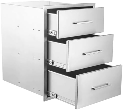 3-Drawer Outdoor Kitchen Drawer, 18W x 23H x 23D, Stainless Steel, Silver - Image 3
