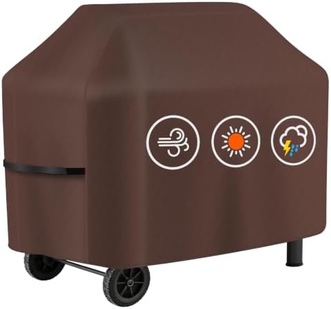 Perfect Grill Cover for Outdoor Grills Waterproof Rip-Proof Weather Resistant for Reliable Protection Griddle Cover Easy to Clean Adjustable Hem Drawstring Fade Resistant (Brown, 60) by HAZBEN