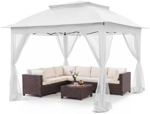 COOS BAY 11x11 Pop Up Gazebo with Netting, Canopy Tent, White by COOSBAY