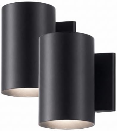 Kichler Cylinders 7" Outdoor Wall Sconce in a Black, 1-Light Exterior Wall Light, Cylinder Fixture, (7" H x 5" W), 9234BK (Pack of 2) by KichlerLighting