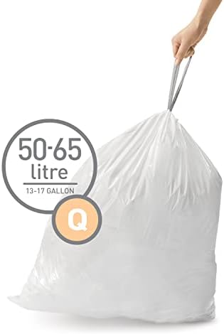 simplehuman Code Q 60 Count Custom Fit Liners, Drawstring Kitchen Trash Bags, One-by-One Mess-Free Dispense, Extra Thick & Double Seamed, 50% PCR Plastic, 50-65 Liter / 13-17 Gallon, White - Image 2