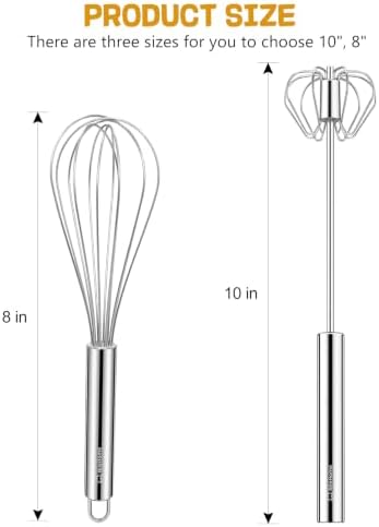 NileHome Stainless Steel Whisk Set 8" + 10" Semi-Automatic Rotary - Image 2