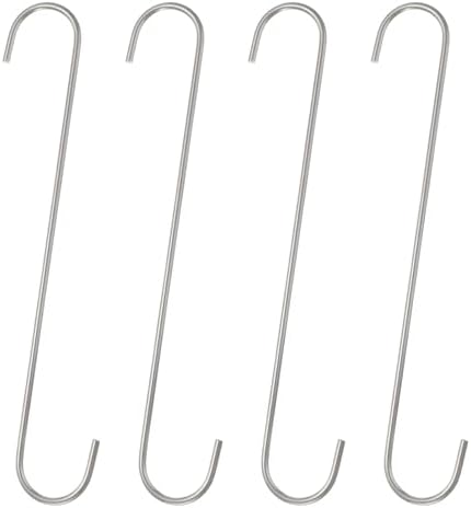 HARFINGTON 4pcs Long S Hooks 12 Inch Extra Long Metal S-Shaped Hanging Hooks High Manganese Steel S Hanger Storage Organizing Tool for Kitchen Garden Bathroom Garage Closet, Silver by HARFINGTON