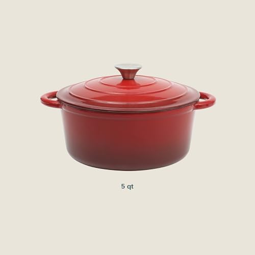 Gibson Home Addlestone 5-Quart Red Enamel Cast Iron Dutch Oven with Lid and Dual Handles – Durable Round Cooking Pot - Image 3