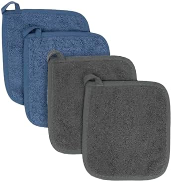 RITZ Terry Potholder & Hot Pad: Unparalleled Heat Resistant, Durable 100% Cotton – Ergonomically Designed for Optimal Grip – Easy-Care Machine Washable – 4-Pack, Federal/Graphite by RITZ