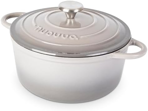 Cast Iron Pot with Lid-Non-Stick Ovenproof Enamelled Casserole Pot, Oven Safe up to 500° F-Sturdy Dutch Oven Cookware - Grey, 5-Quart, 24cm-by Nuovva by Nuovva