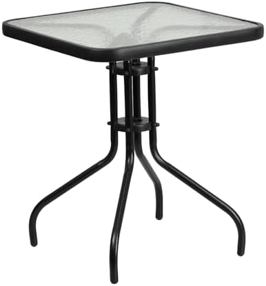 Flash Furniture Barker 23.5" Square Indoor/Outdoor Tempered Glass Patio Side Table, Outdoor Patio Table for Commercial or Residential Use, Clear/Black by FlashFurniture