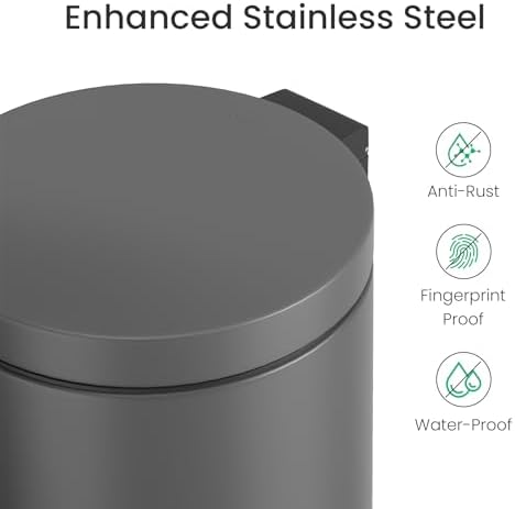 Cesun Small Round Bathroom Trash Can with Lid Soft Close, 1.2 Gal, Gray - Image 3