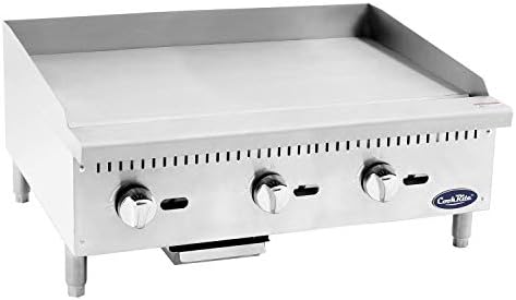 Atosa CookRite ATMG-36 36" Countertop Griddle | Flat Top Grill Hot Plate with Standby Pilots and Grease Drawer for Food Truck | Manual Controlled, Stainless Steel, 3 Burner 90,000 BTU, Liquid Propane by Cook+Rite