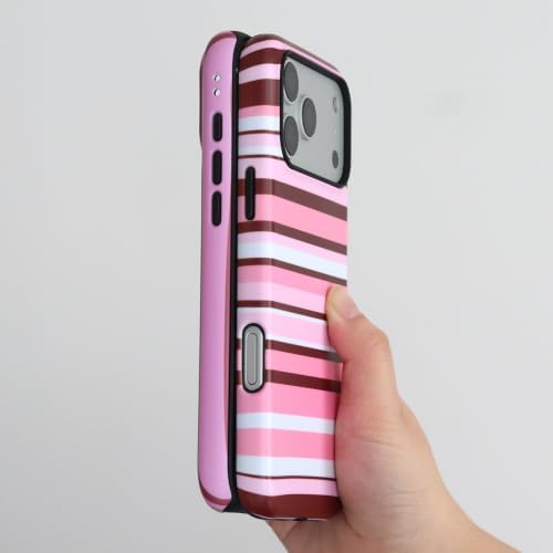 for iPhone 17 Pro Case, Magnetic Matte Frosted Dual-Layer Striped Phone Case for Women, Retro Aesthetic Cover Compatible with Mag Safe Accessories - Mocha Sky - Image 4