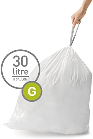 simplehuman Code G 60 Count Custom Fit Liners, Drawstring Kitchen Trash Bags, One-by-One Mess-Free Dispense, Extra Thick & Double Seamed, 50% PCR Plastic, 30 Liter / 8 Gallon, White - Image 2