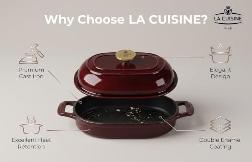 La Cuisine Enameled Cast Iron Bread Loaf Dutch Oven Oblong for Sourdough Crusty Bread & High‑Heat Baking. Oven-Safe 550°F/287°C Matte Black Enamel Interior, 5.5 QT, Cranberry - Image 4