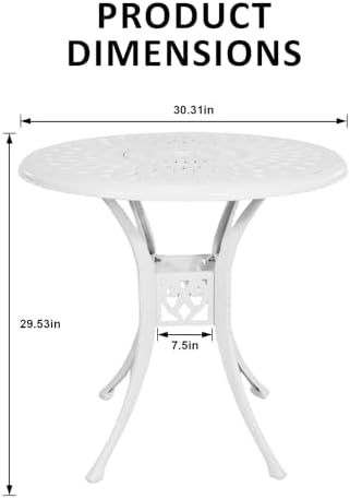 30.31" Outdoor Patio Dining Table, Cast Aluminum Bistro Table, Patio Furniture Set with 2.36" Umbrella Hole for Balcony Lawn Garden Backyard - Image 2