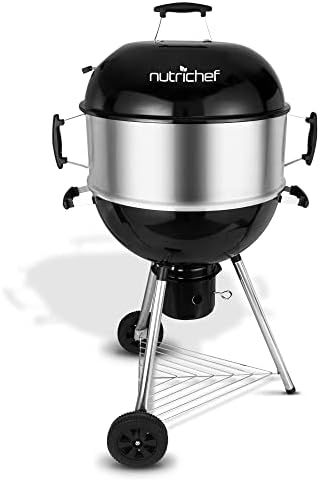 NutriChef Portable Outdoor Charcoal BBQ Grill, Barbecue Grills, Perfect for Picnic, Backyard, Patio, Camping, Offset Smoker with Cover by NutriChef%E2%84%A2Kitchen