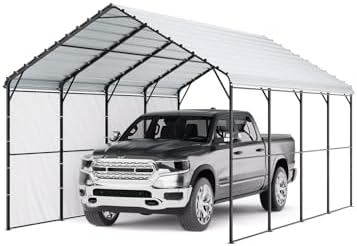 VEVOR Heavy Duty Metal Carport, 12' x 20' Outdoor Carport with Galvanized Steel Frame & Roof, Car Tent Garage Shade with Removable Sidewalls, Multi-Use Car Shelter for Pickup, Boat, Car & Tractors by VEVOR