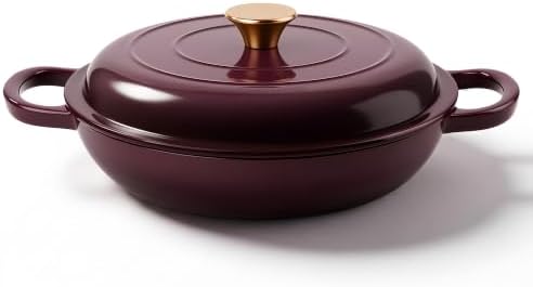 Dutch Oven Enameled Cast Iron with Lid - Big Dual Handles - Oven Safe up to 500°F - Classic Round Pot for Versatile Cooking 3 QT Shallow Pot Fig by Alathote