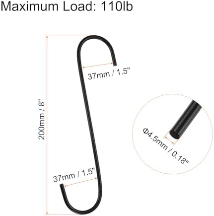 HARFINGTON 4pcs Long S Hooks 8 Inch Extra Long Metal S-Shaped Hanging Hooks High Manganese Steel S Hanger Storage Organizing Tool for Kitchen Garden Bathroom Garage Closet, Black - Image 2
