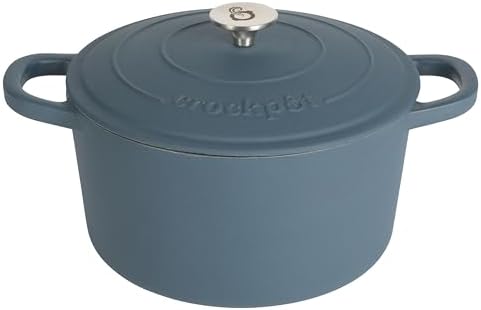 Crock-Pot Artisan 5-Quart Round European Enameled Cast Iron Dutch Oven with Lid – Matte Navy Blue, Durable Oven Safe Cookware by Crock-PotBrand