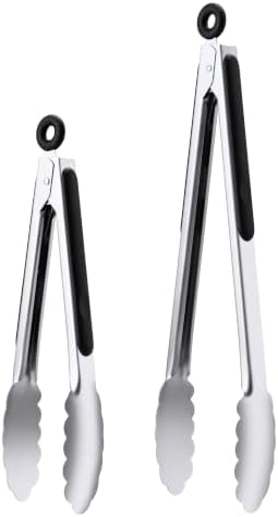 9 & 12 Inch Kitchen Tongs, Stainless Steel Metal Cooking Tongs (9"+12") by DAILYKISN