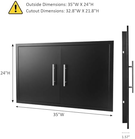 JIE JIN Outdoor Kitchen Doors 35" W X 24" H Double Doors 1.2mm Thickness Stainless Steel BBQ Access Door BBQ Island Doors Outdoor Kitchen Accessories Door for Outdoor Kitchen BBQ Island (Black) - Image 2