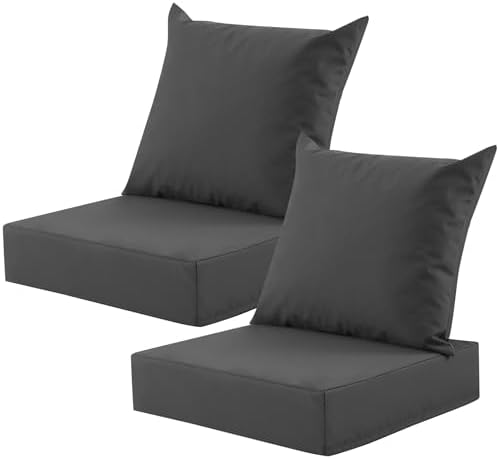 Outdoor Deep Seat Cushion Set, 24x24 Inch, Dark Grey, Set of 2 by MuaMelop