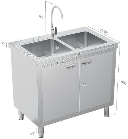 Jocisland 38 x 24 x 34 Inch Stainless Steel Utility Sink with Cabinet - Image 3
