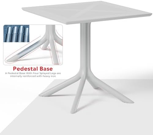 Costaelm Patio Dining Table for 4, Square PP Patio Table, 4-Person Weather Resistant Porch Tables for Outside Poolside Deck Lawn Garden Backyard, Gray - Image 4