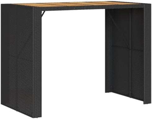 Garden Bar Table Black Acacia Wood Top Powder Coated Steel Frame Outdoor Dining Seating for Four UV Resistant Durable Modern Design - Image 2
