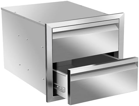 Outdoor Kitchen Drawers, Triple BBQ Drawers Stainless Steel Built-in Drawer For Outdoor Kitchen Island, Patio Grill Station,Double Drawers by OLIPIC