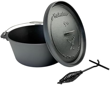 9 Quart Cast Iron Dutch Oven Pre-Seasoned Camp Pot with 10 inch Black Steel Lid Lifter and Polyester Carrybag - Image 4