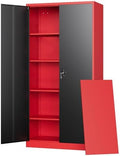 Letaya Metal Storage Cabinets with Lock, 72" Tall Locker Organizer Steel Cabinets, Adjustable Layers Shelves 2 Doors for Home, Office, Warehouse,Garage(Black Red) by LetayaMetalCabinets