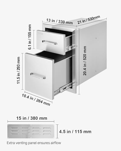VEVOR Outdoor Kitchen Drawers 13"W x 20.5"H x 21"D Stainless Steel - Image 2