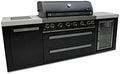 Mont Alpi 94"W x 23"D x 46"H Black Stainless Steel Modular Outdoor Kitchen Island with Refrigerator + 44"W 6-Burner BBQ Gas Grill + Side Burner + White Granite Countertops + Storage Cabinets & Drawers by MontAlpi
