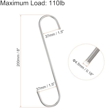 HARFINGTON 4pcs Long S Hooks 8 Inch Extra Long Metal S-Shaped Hanging Hooks High Manganese Steel S Hanger Storage Organizing Tool for Kitchen Garden Bathroom Garage Closet, Silver - Image 2