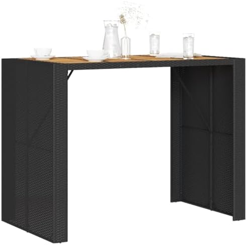 Garden Bar Table Black Acacia Wood Top Powder Coated Steel Frame Outdoor Dining Seating for Four Modern Design - Image 4