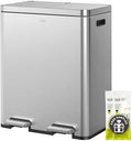 EKO Edison Dual Trash Can for Recycling and Trash, 8+8 Gallons Kitchen Garbage Can with Dual Removable Inner Liners, Independent Lids and Pedals, Matte Stainless Steel by Unknown