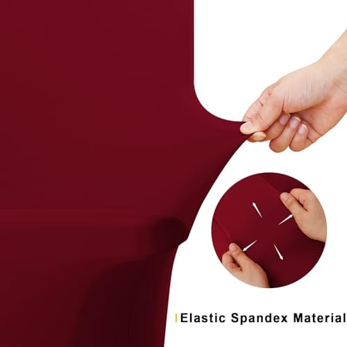 Smiry 2 Pack Spandex Table Cloth 8FT, Elastic Fitted Wine Red Tablecloth - Image 4