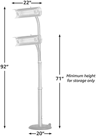 Fire Sense 02678 Telescoping Offset Pole Mounted Infrared Patio Heater With Wheels 1500 Watt Indoor Outdoor Powder Coated Steel Tip over Protection System Cover Included - Black - Image 3