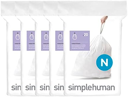 simplehuman Code N 100 Count Custom Fit Liners, Drawstring Kitchen Trash Bags, One-by-One Mess-Free Dispense, Extra Thick & Double Seamed, 50% PCR Plastic, 40-50 Liter / 10.6-13 Gallon, White by Unknown