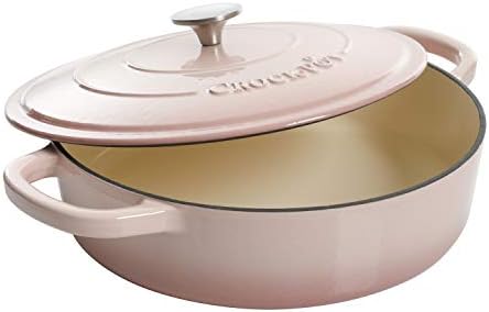 Crock-Pot Artisan 5-Quart Blush Pink Enameled Cast Iron Braiser with Lid – Durable Slow Cooker and Oven Safe Cookware - Image 2