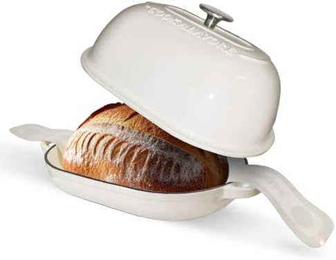 Cast Iron Bread Oven,6 QT Bread Oven,Thick Enameled Loaf Pan with Lid,Bread Pans for Homemade Bread,14.5"Dutch Oven for Bread Baking,Dutch Oven-with Silicone Baking Mat&Recipe,Gifts for Family,White by Unknown