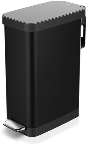 Glad Slim Trash Can with Clorox Odor Protection - Narrow Kitchen Garbage Bin with Soft Close Lid, Step On Foot Pedal and Waste Bag Roll Holder, Black, 12 Gallon/45 Liter by GladTrashFoodStorage