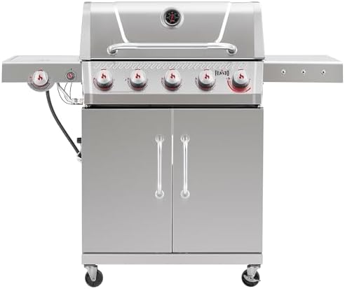 Feasto 5 Burner Propane Gas Grill with Side Burner and Sear Burner, Silver by Idealforcook