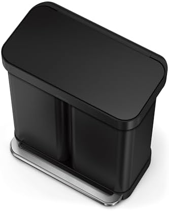simplehuman 58L Liner Rim Rectangular Recycler, 24L+ 34L, Matte Black - Image 2