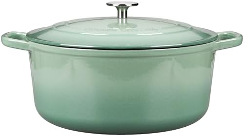 EDGING CASTING Enameled Cast Iron Dutch Oven Pot With Lid, 5.5 Quart, for Bread Baking, Cooking, Sage Green - Image 7